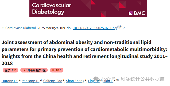 IF10.6！CHARLS心血管共病新思路上大分，新指数12天拿下一区Top